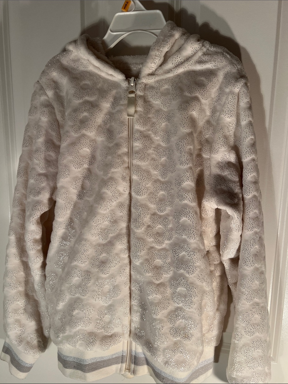 wonder nation Cream Hooded Teddy Jacket with Subtle Floral Texture